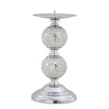 White  Silver  Mosaic  2 Ball Candle Holder 082 half price Instore