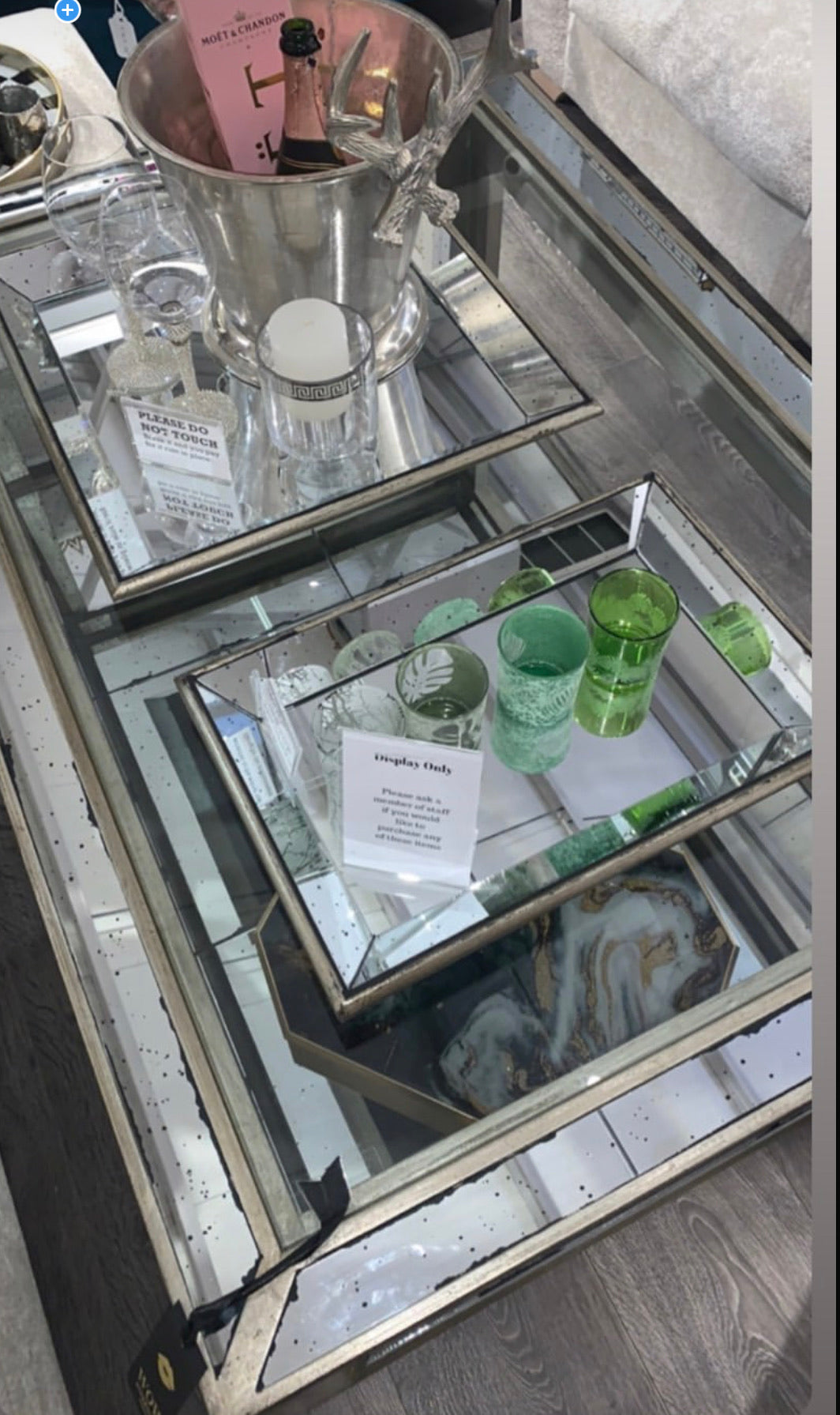 Astoria mirrored trays with antiqued appearance Click N Collect