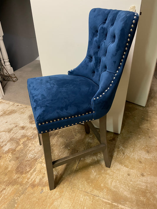 Navy Jonathan velvet  bar stool with stud detail view Instore to purchase WhatsApp 0896031545 no exchange