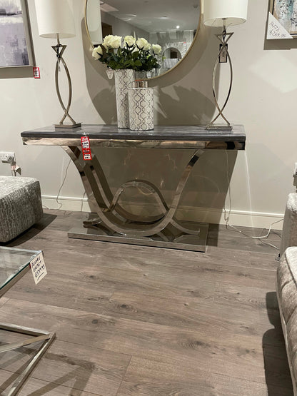 Jupiter 140cm Grey Marble And Chrome Console table   SAVE €600 today Instore purchase