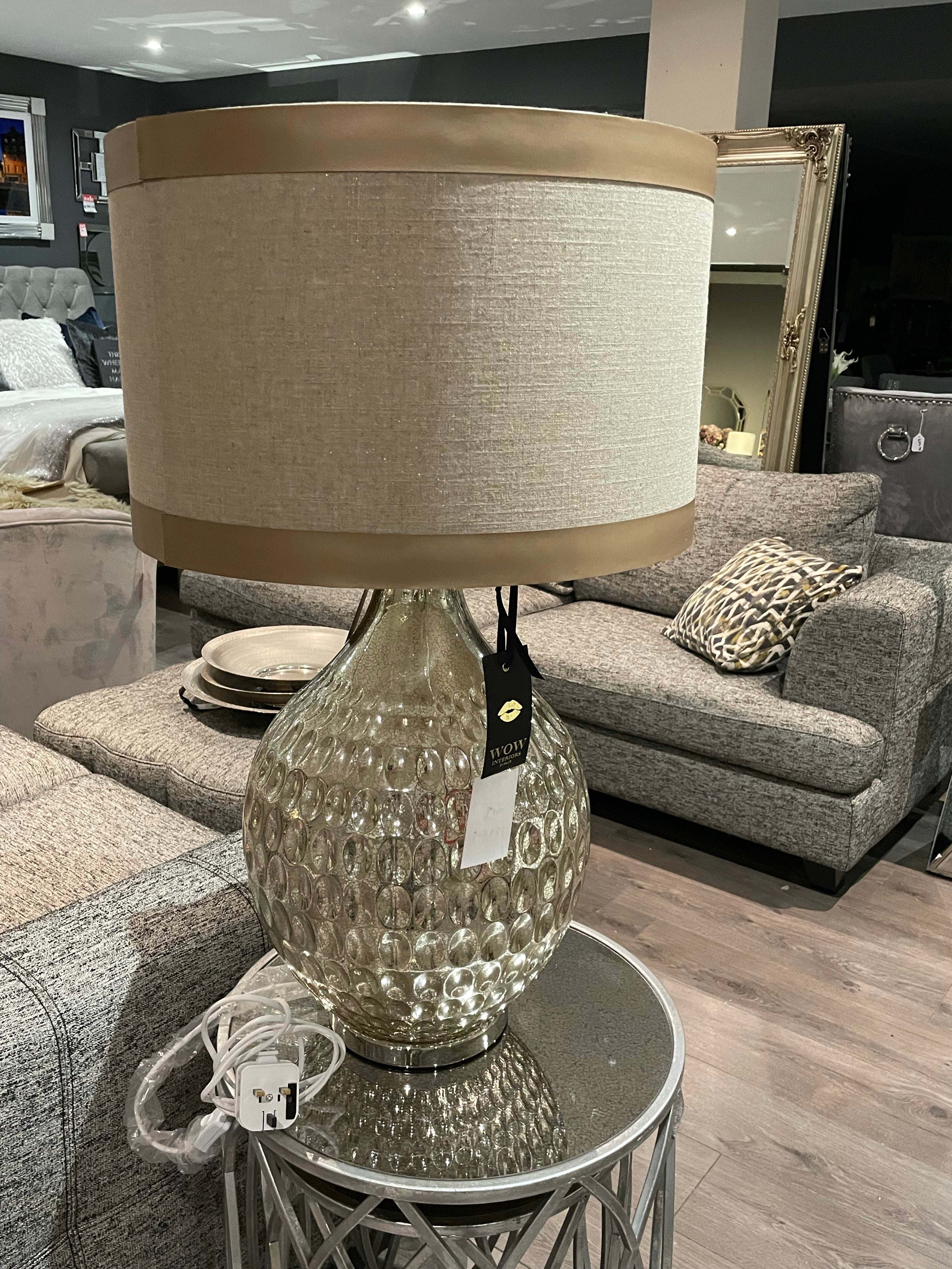 Mercury Glass Dimple Table Lamp With Beige Linen Shade 207 last one