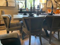 Maison linen  and dark oak dining  chairs half price deal set of 4 instore purchase only