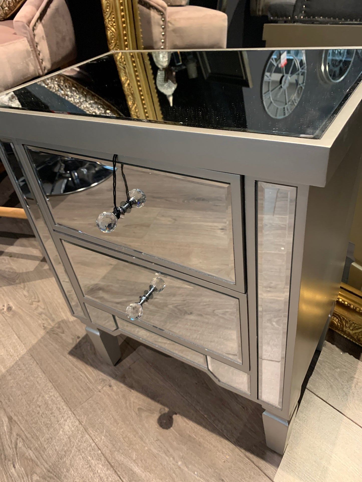 Vision 2 drawer mirrored Bedside Cabinet VALUE RANGE ! Champagne silver   trim