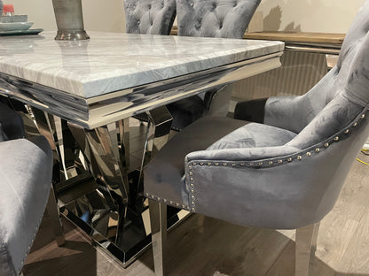 Alexandria grey 1800 mm look table with chrome base
