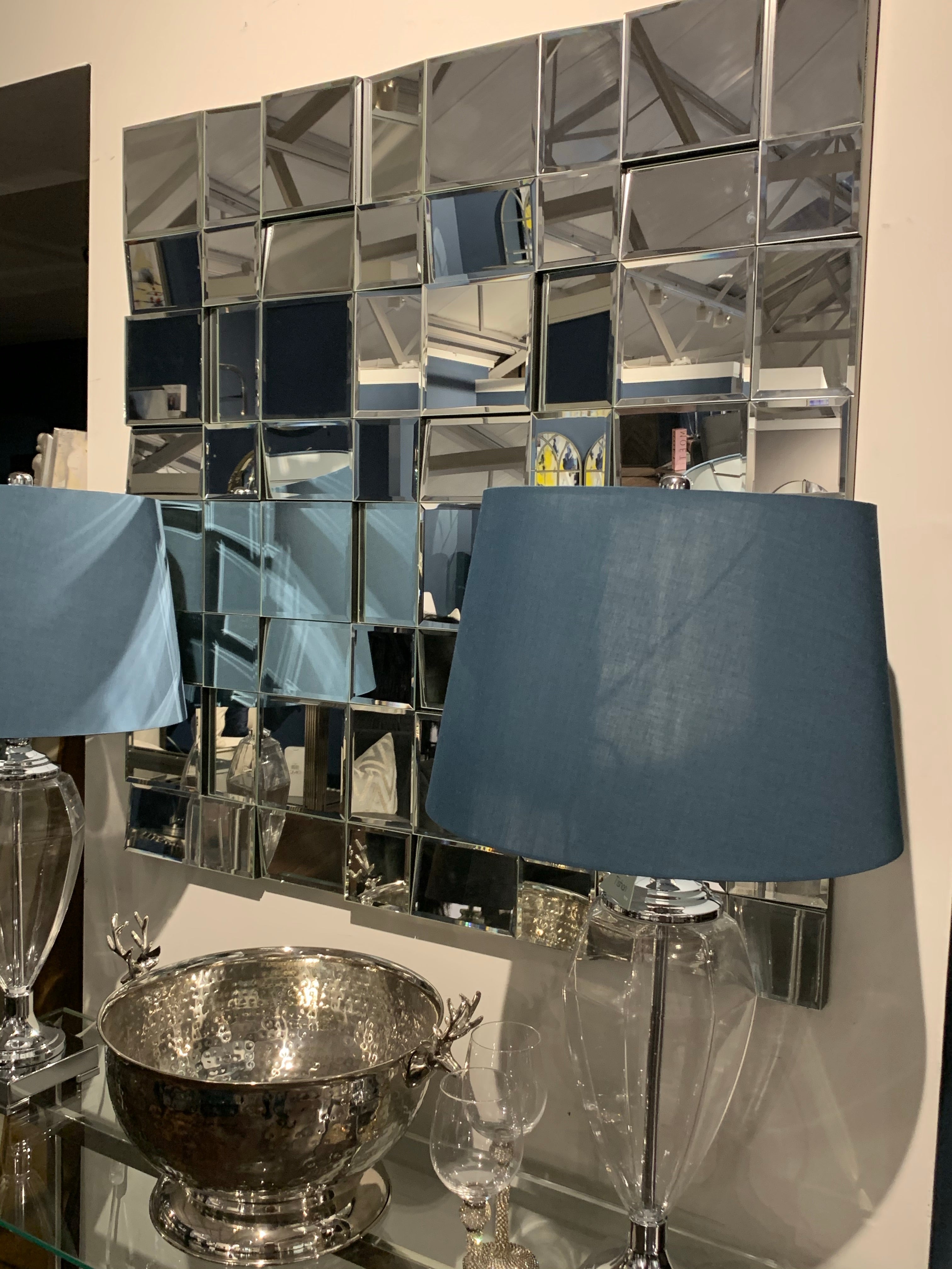 Thora  large table Lamp  glass  base with Natural linen shade CLEARANCE collection only