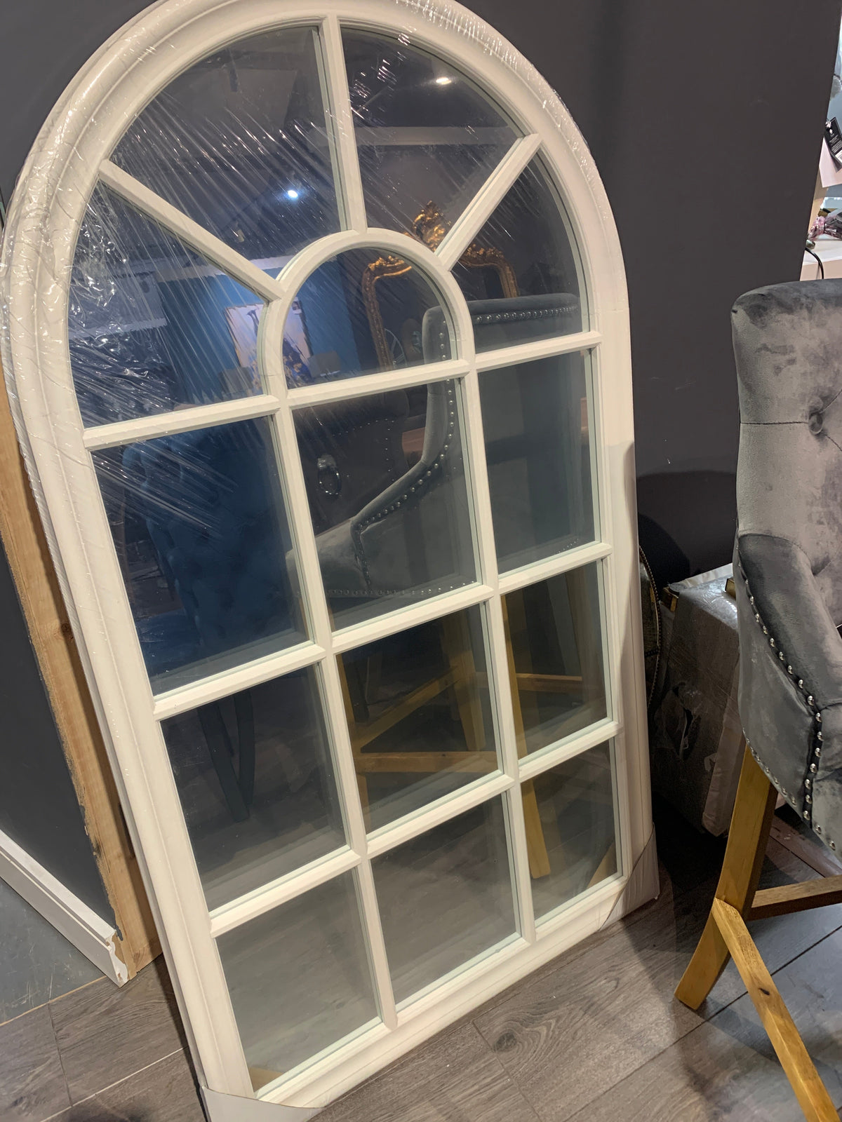 Ellie large Arch window mirror 140 x 80 cm white warehouse clearance