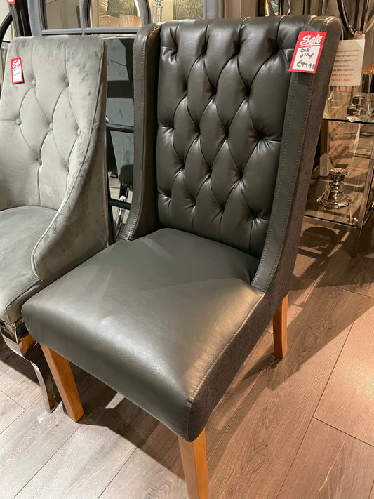 Olivia  and assorted dining chairs in  faux leather with linen. CLEARANCE