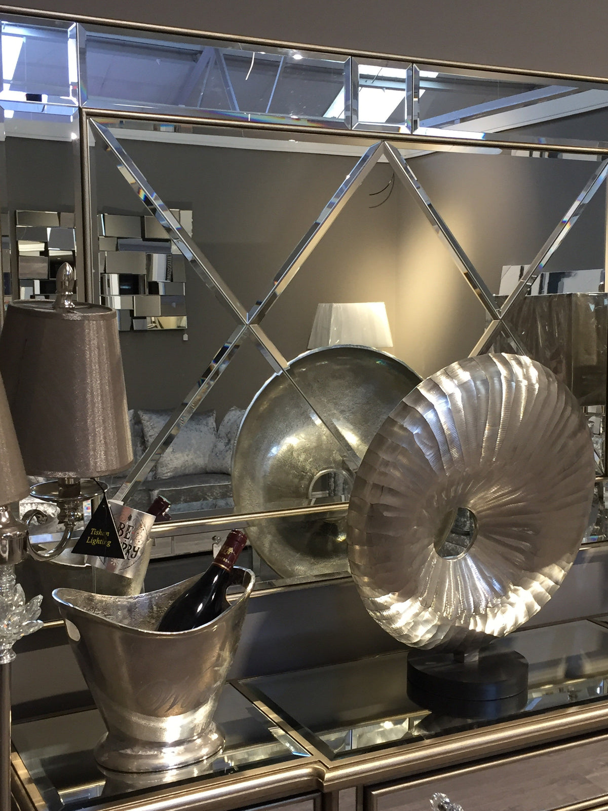 Beaumont Mirror Stunning with cross cut glass sections unwrapped . View and pay Instore only