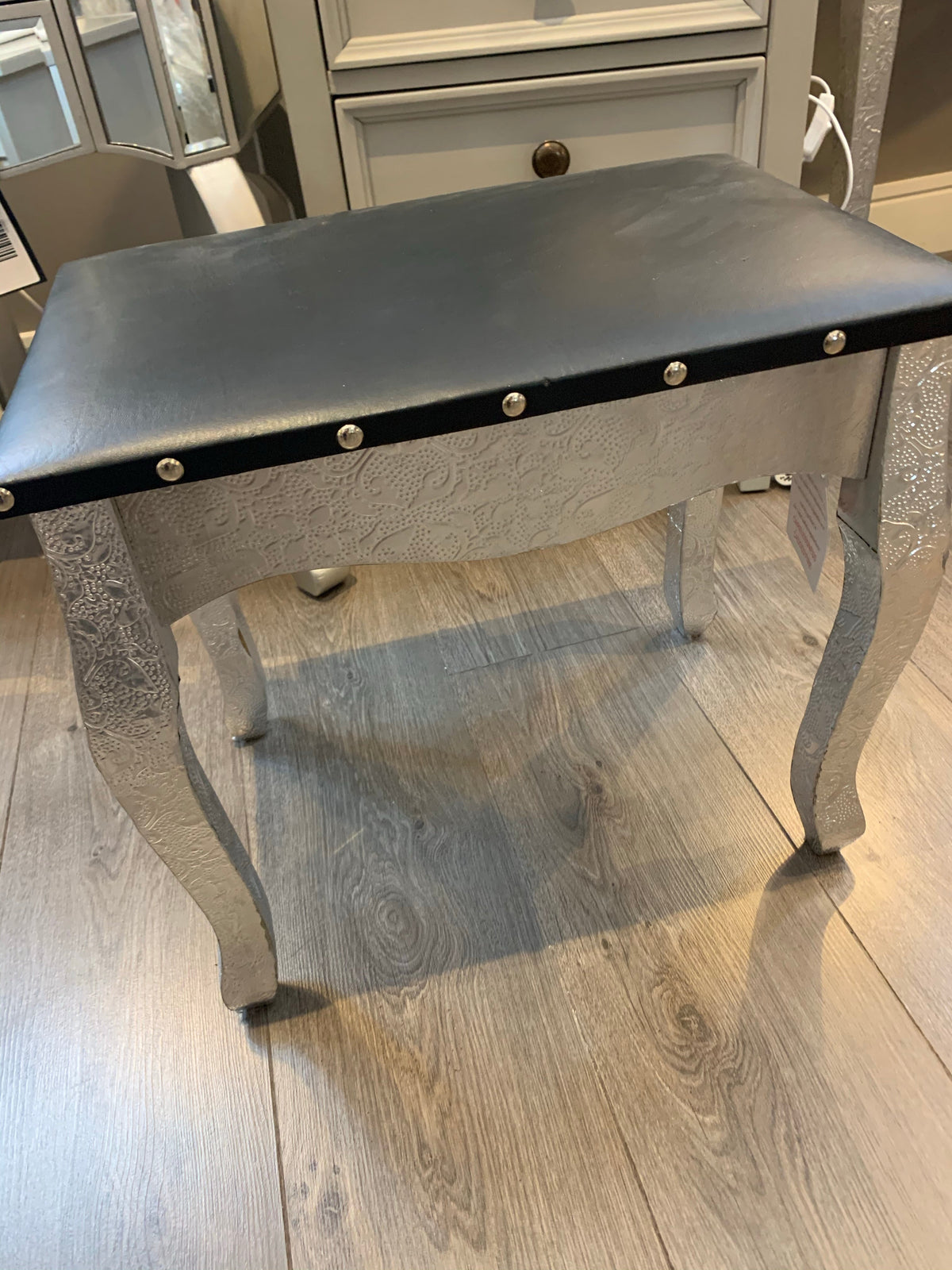 stool Embossed silver  legs with black seat  click n collect CLEARANCE
