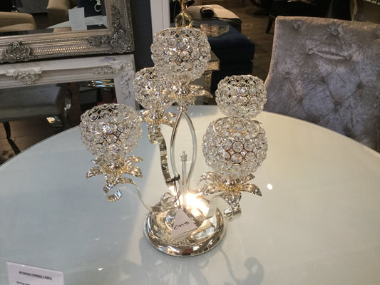 5 cup tealight crystal candelabra centre pieces. click n collect