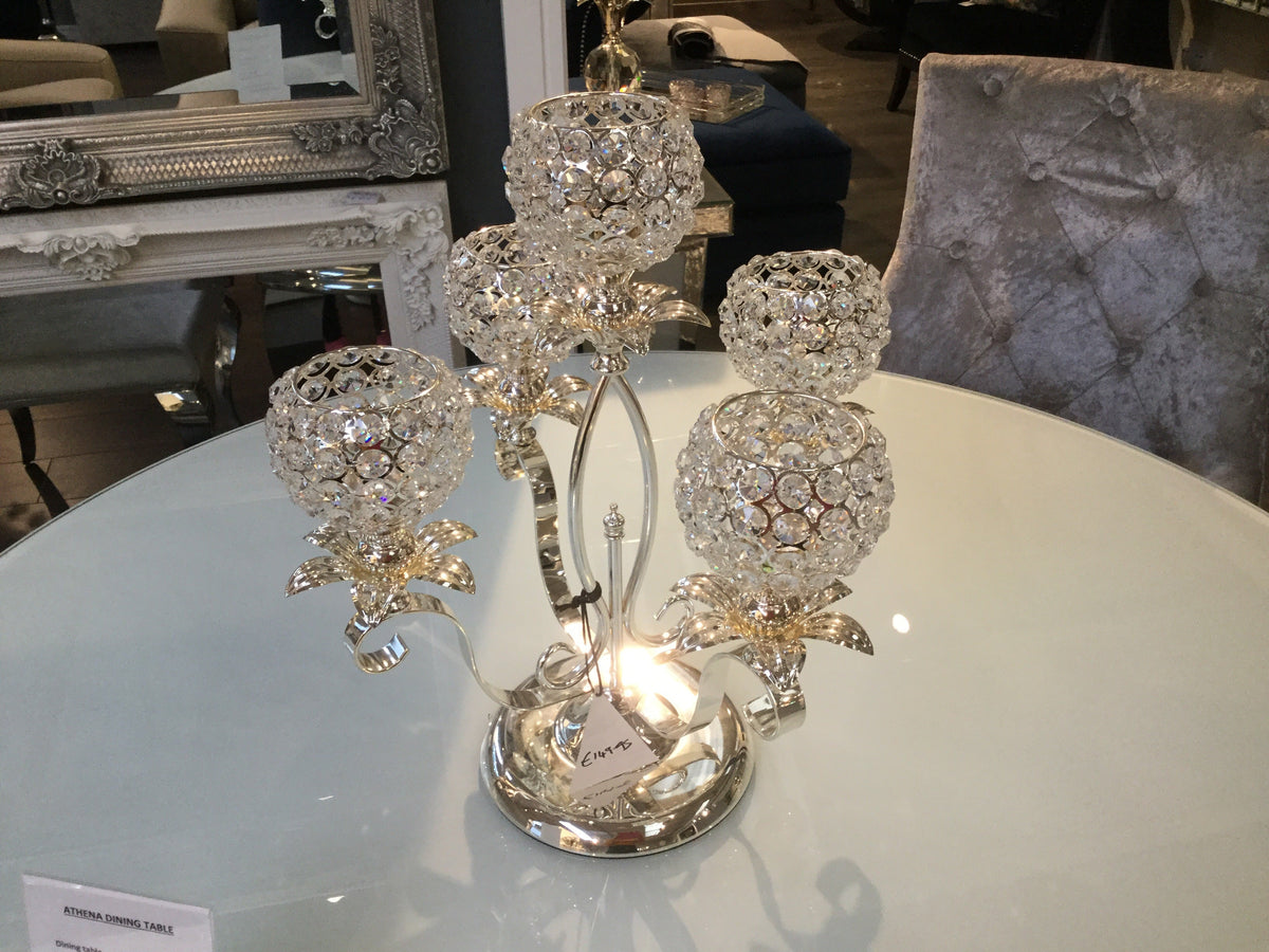 5 cup tealight crystal candelabra centre pieces. click n collect no exchange. Pay Instore only