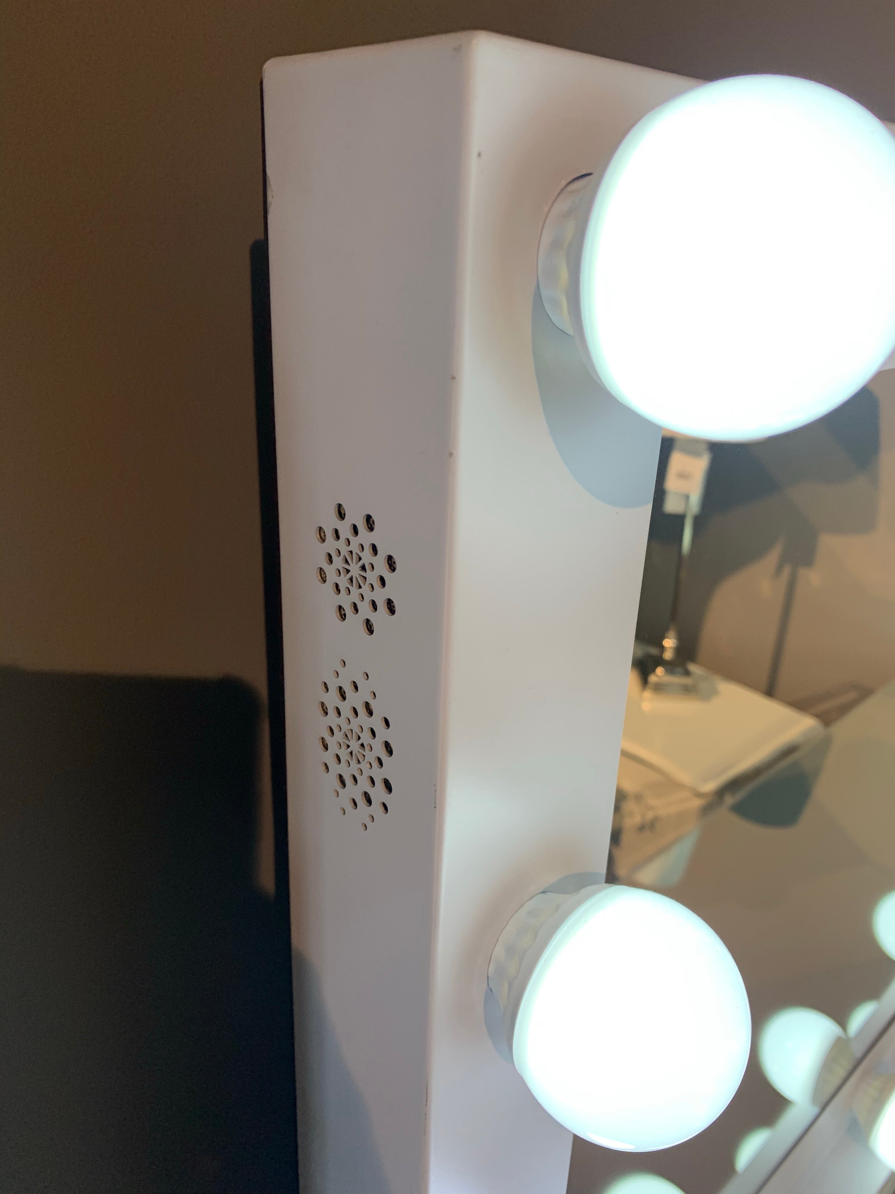 X Large  Hollywood mirror Table top size with Bluetooth speaker. WHITE