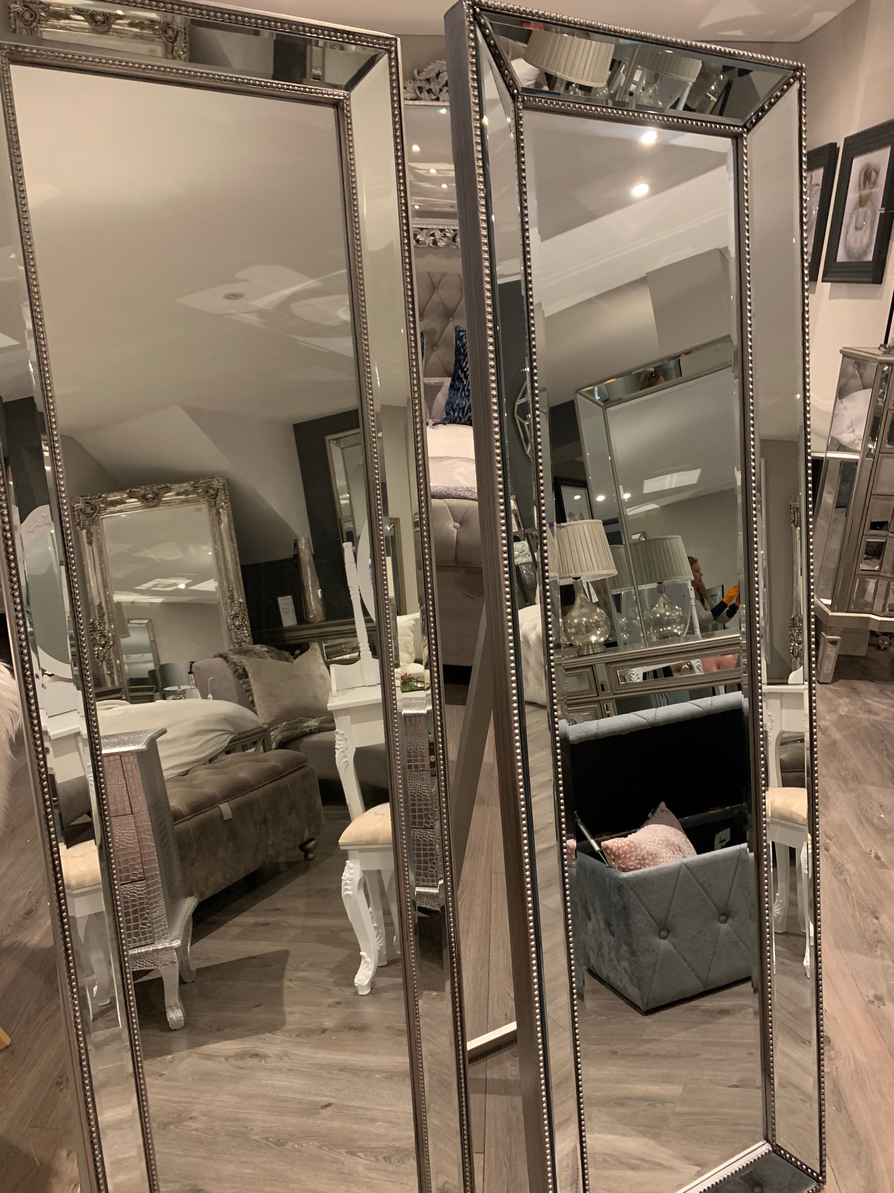 Large Beaded  silver trimmed mirror  168 x 53cm click n collect price inquire Instore sold out