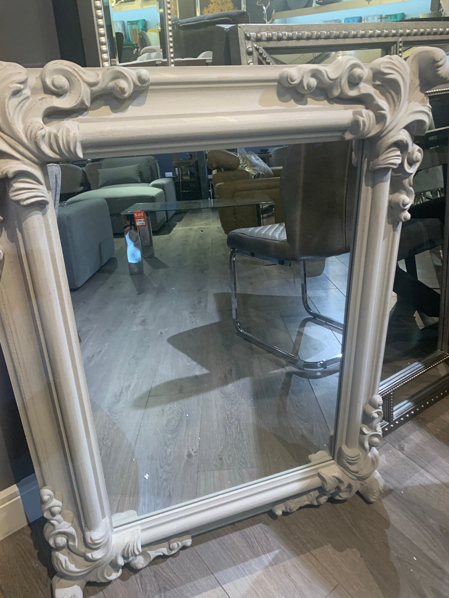 Taupe French style mirror with corner detail click n collect