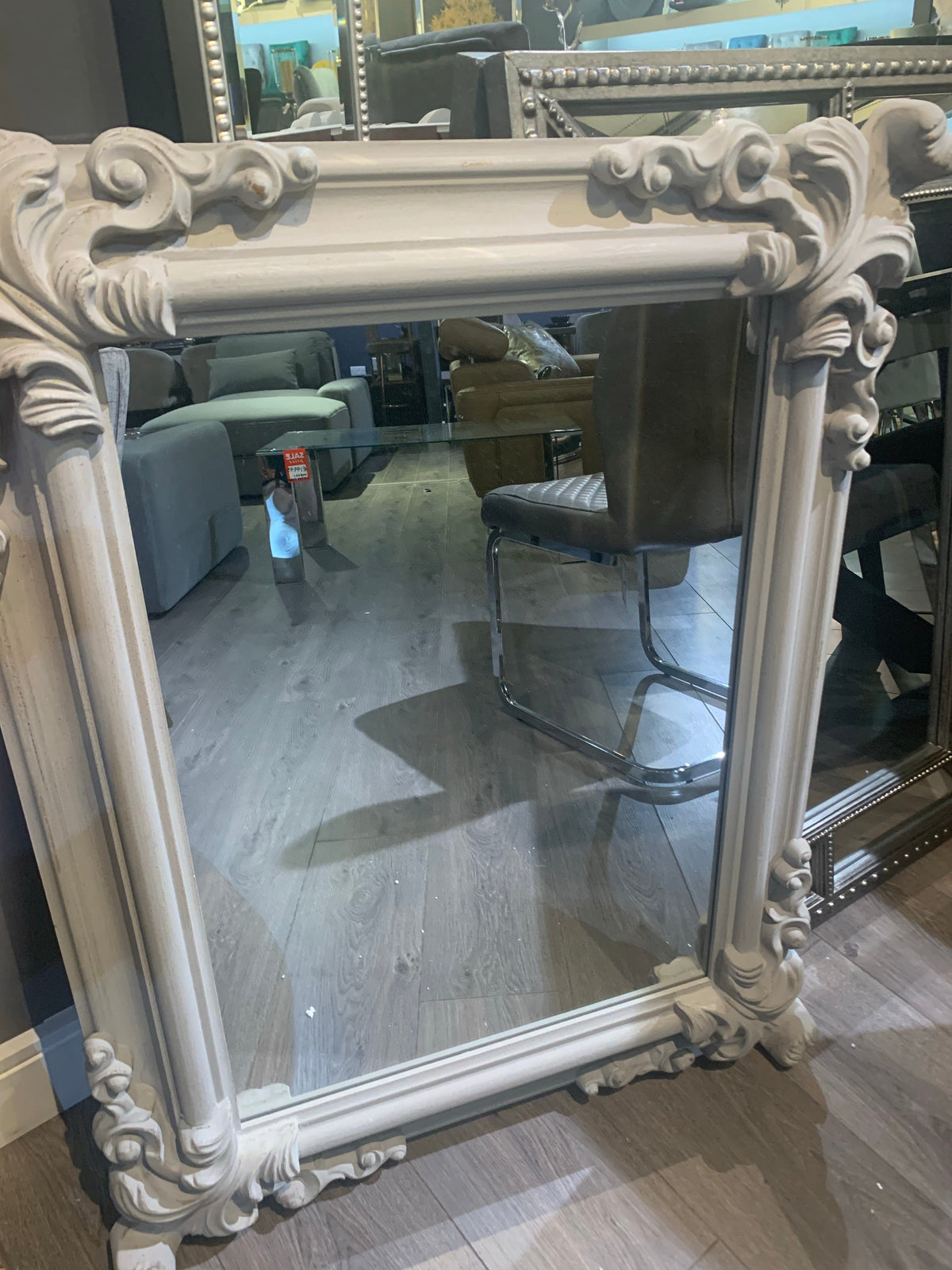 Taupe French style mirror with corner detail  ex display /showroom . Instore purchase only