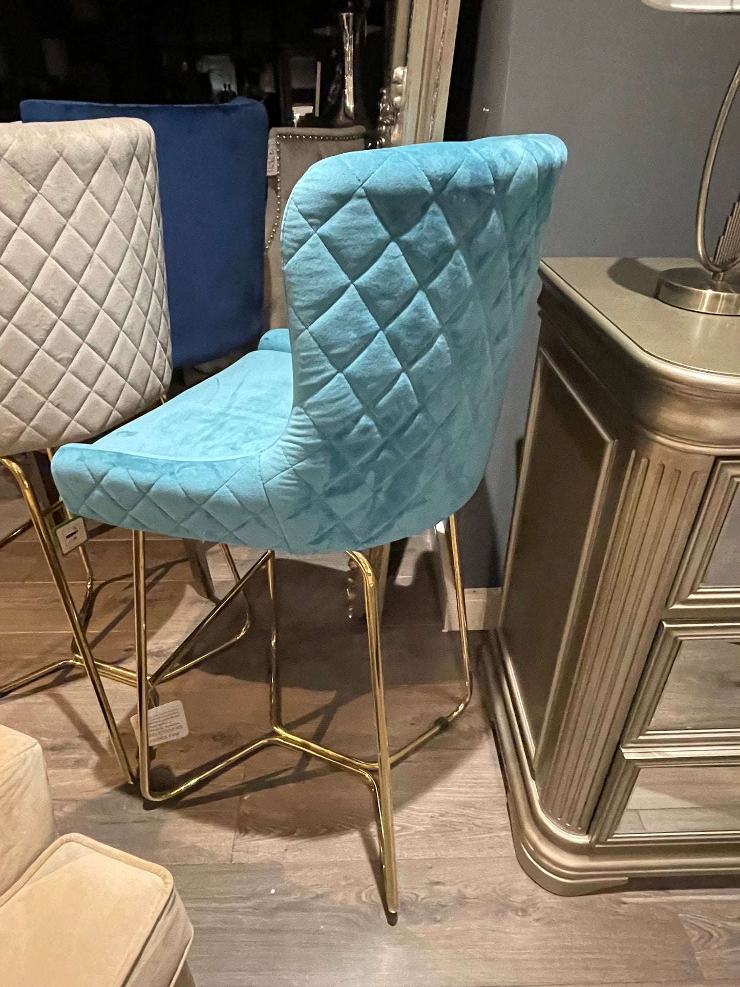 Crown Keri Bar Stools x 2   mink w gold leg for Collection only  Clearance Offer