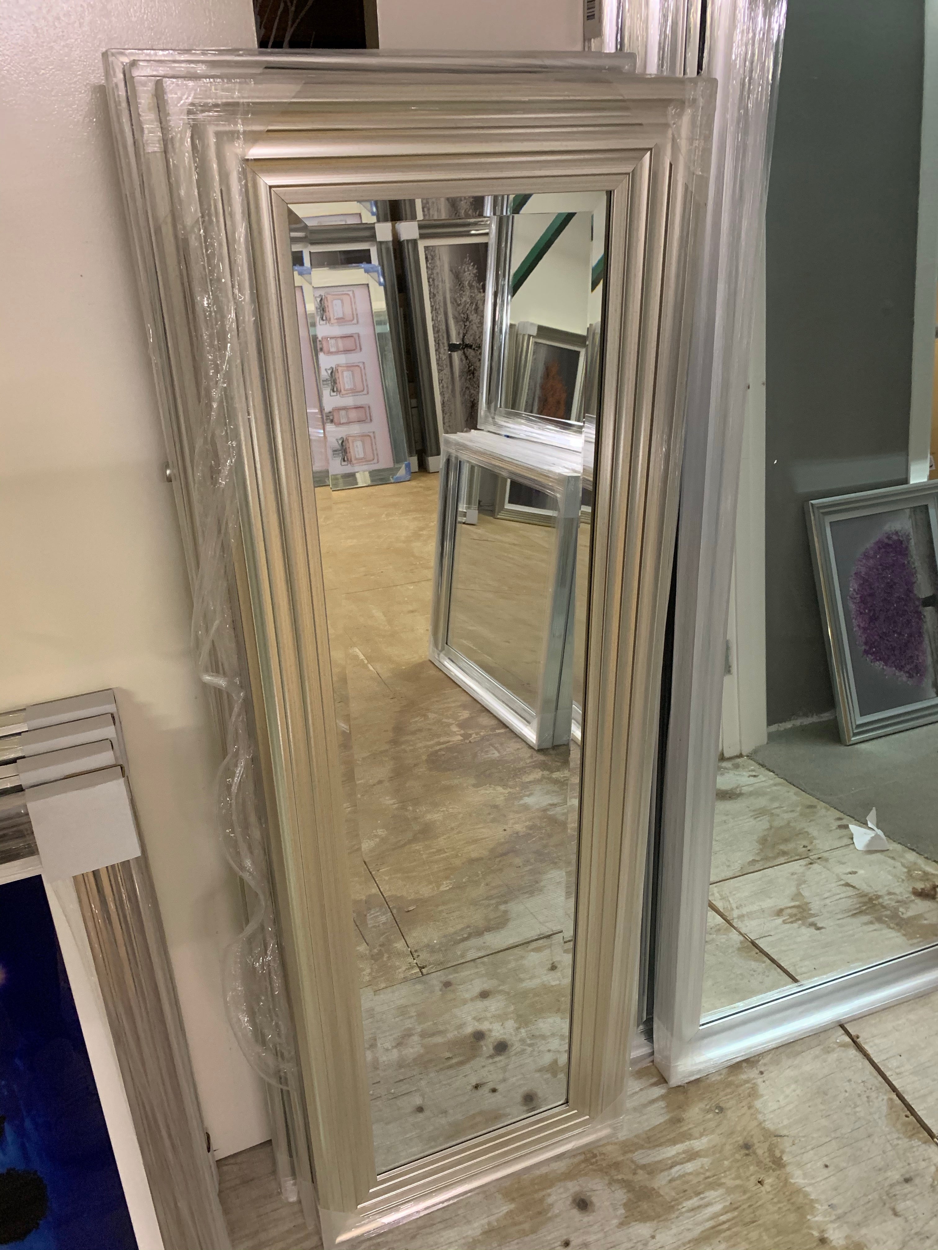 Mirror with champagne stepped frame 45 x 136cm