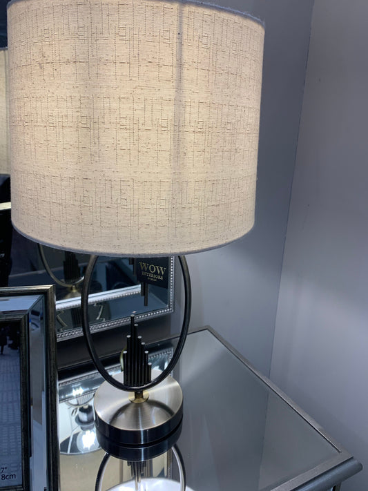 Table lamp  aged brass colour with cream linen style shade