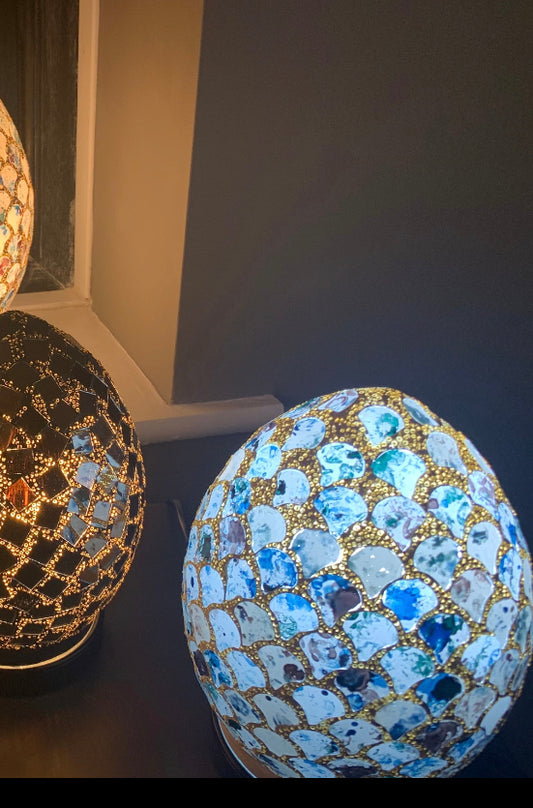 44 cm large blue tile Mosaic Glass Egg Lamp  CLEARANCE click n collect