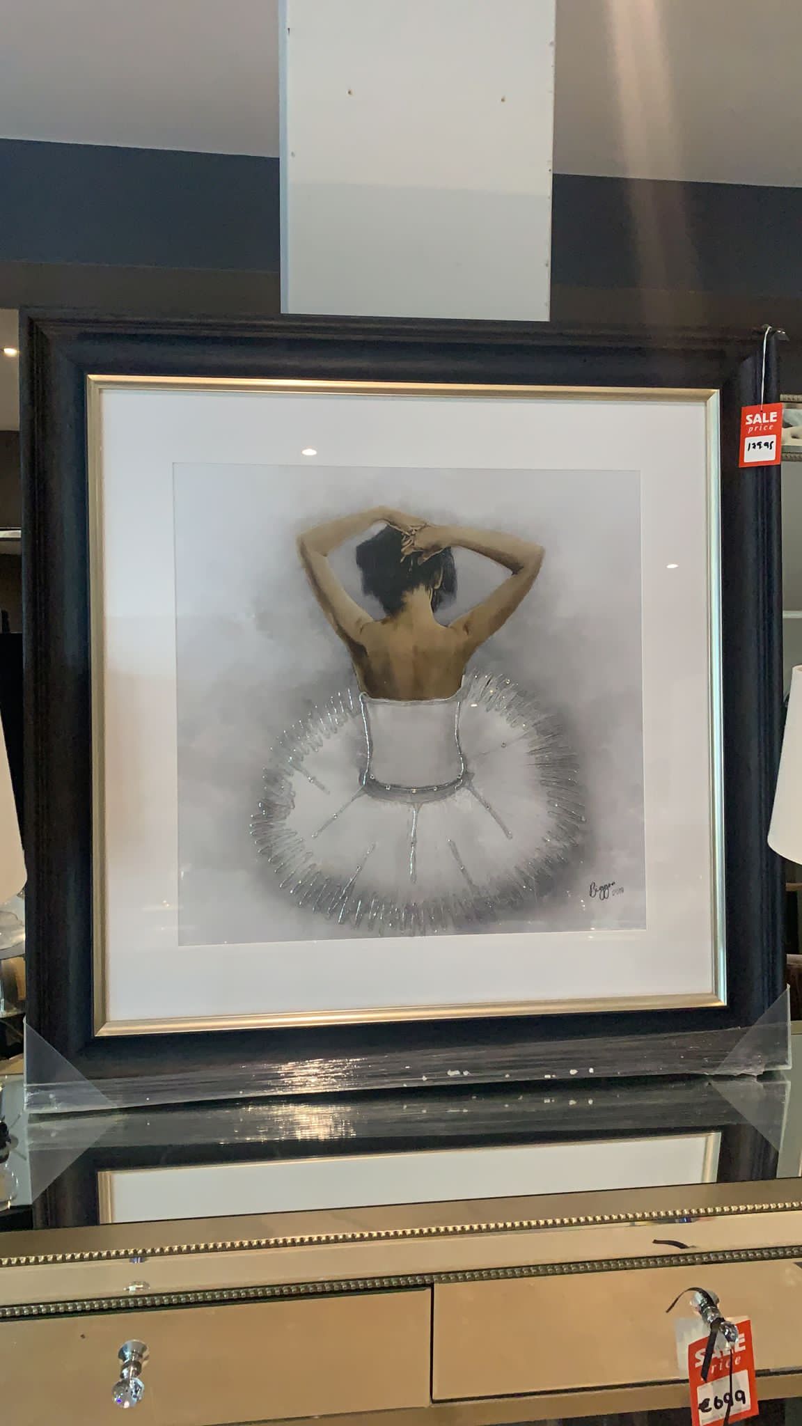 Large Ballerina pictured framed in 90x90cm  with Vegas Scoop frame reduced to clear in outlet store