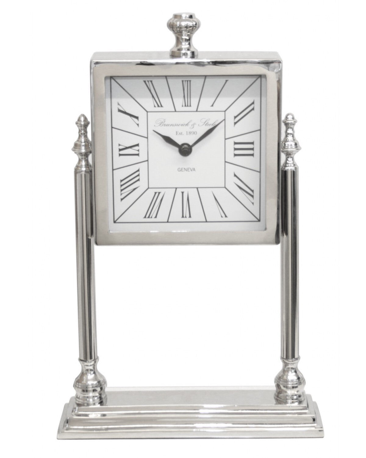 Square Nickel Clock on stand