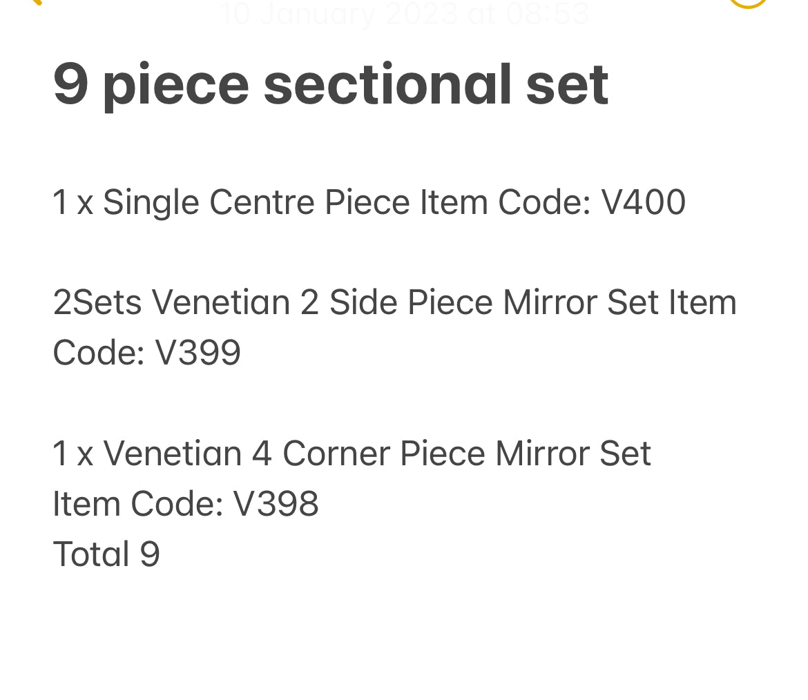 9 piece medina sectional mirror display model for instore purchase only