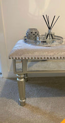 Upholstered  mirrored Bench with linen  seat .  Collect or pay postage