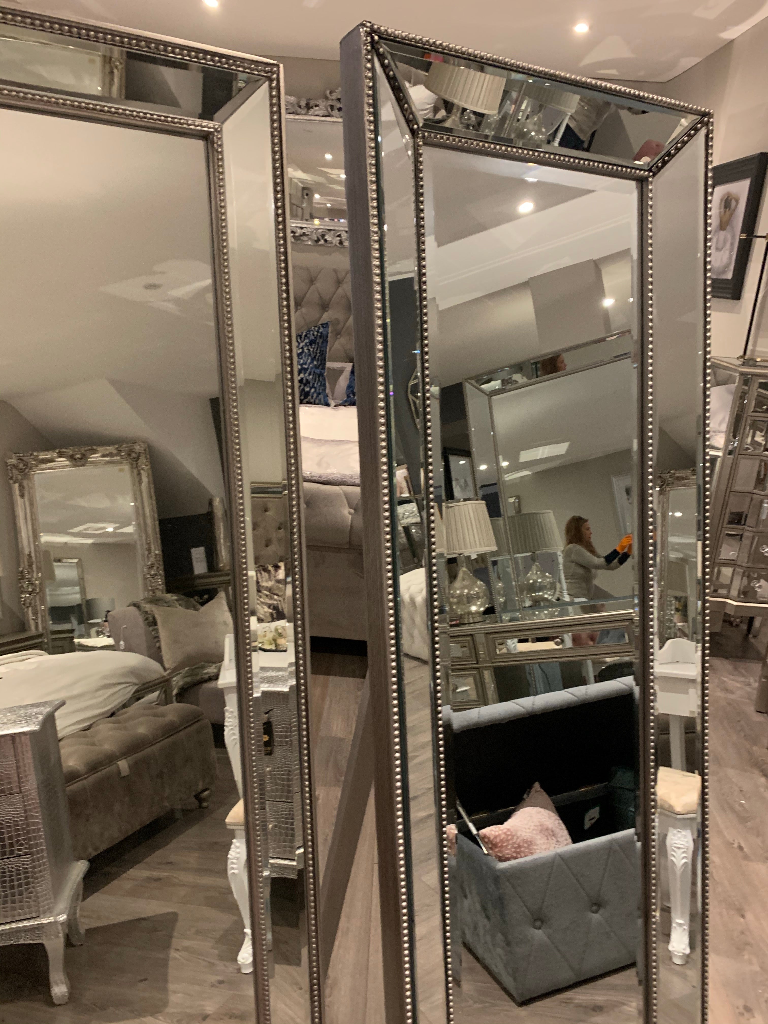 Large Beaded  silver trimmed mirror  168 x 53cm click n collect price inquire Instore sold out