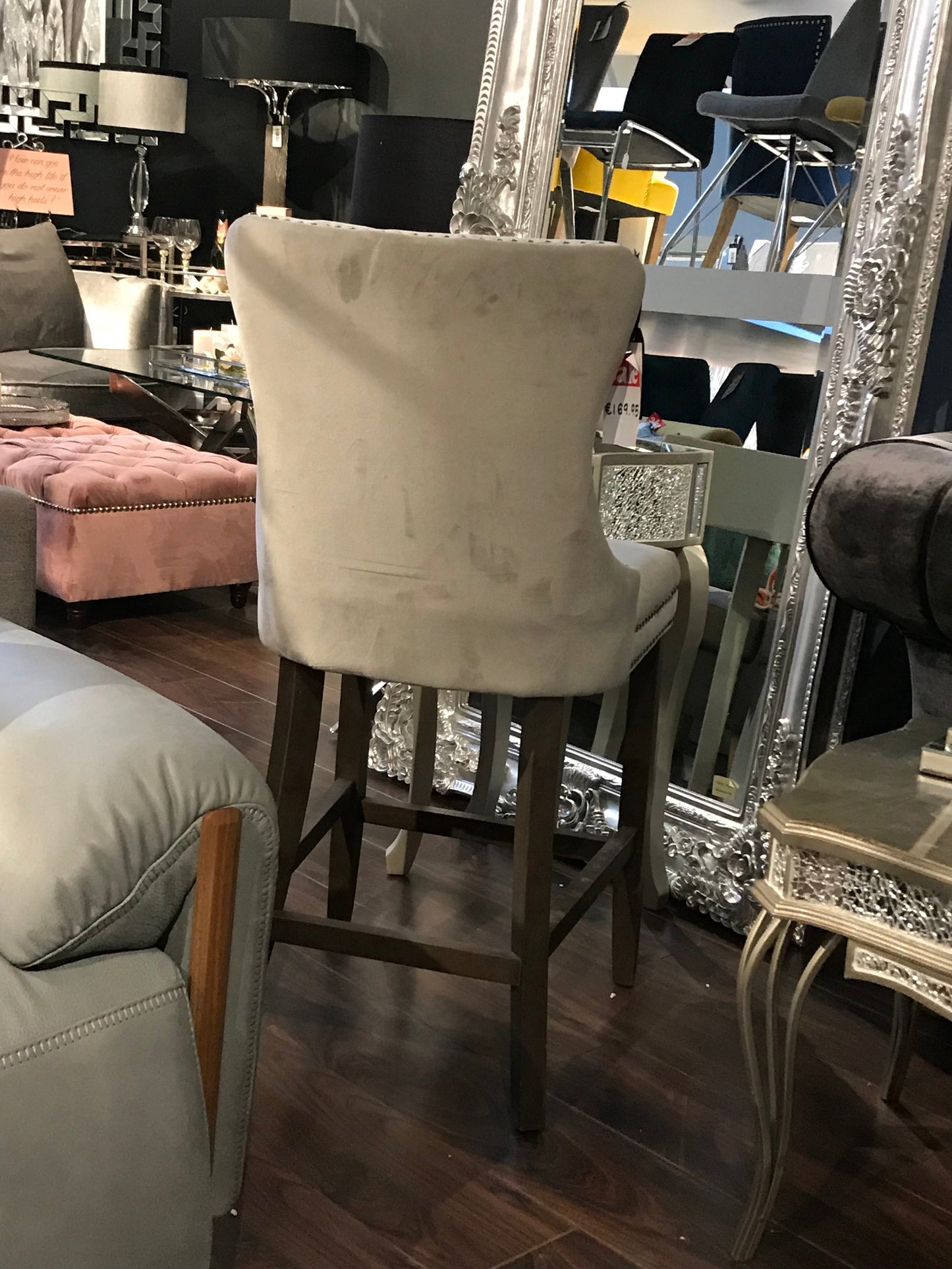 Kayla Jonathan Velvet Counter Bar Stools with studs and buttons . Ideal height and comfort too ! Reduced price . Instore purchase