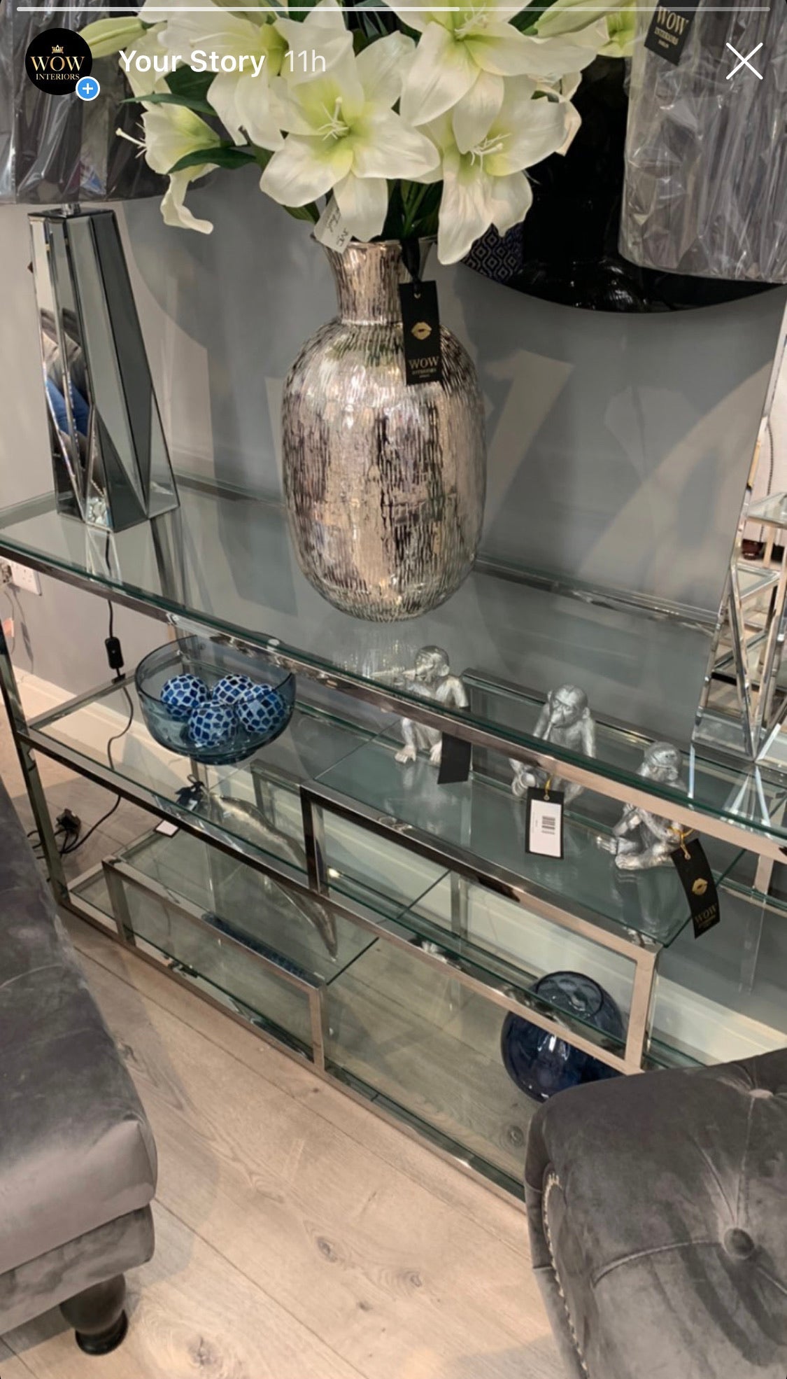 Harry  console table with tiered shelf.