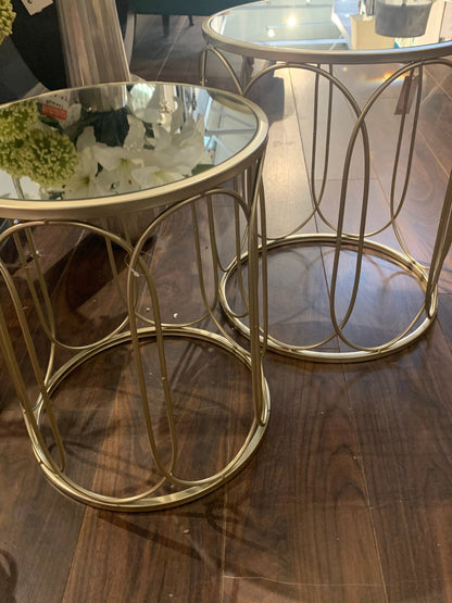Nest of tables in champagne with mirror top for collection only