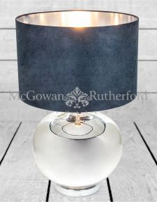 Large silvered lamp with charcoal velvet shade