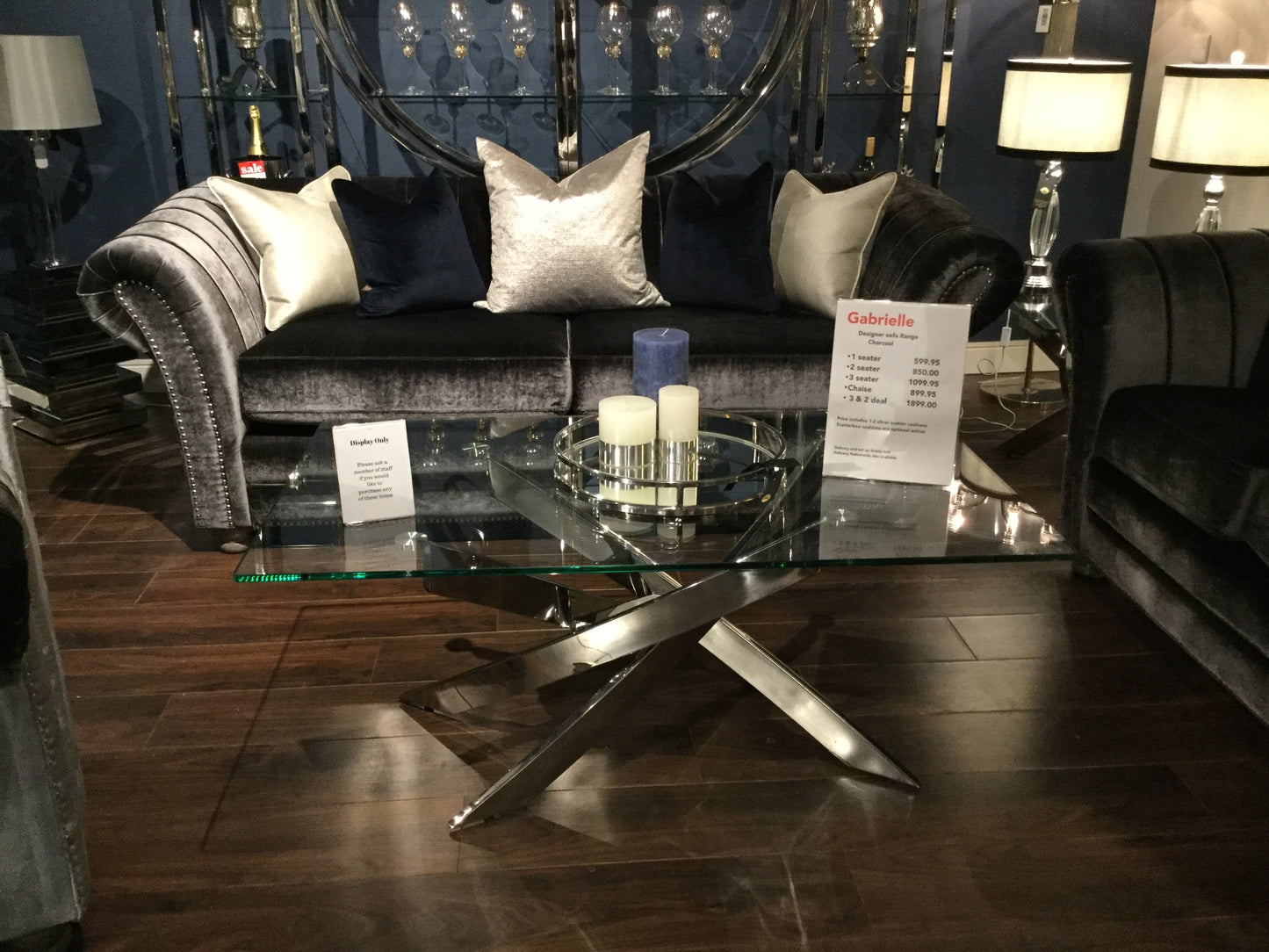 Giselle  plush velvet 1 seater charcoal last one !  Instore Purchase  view in outlet