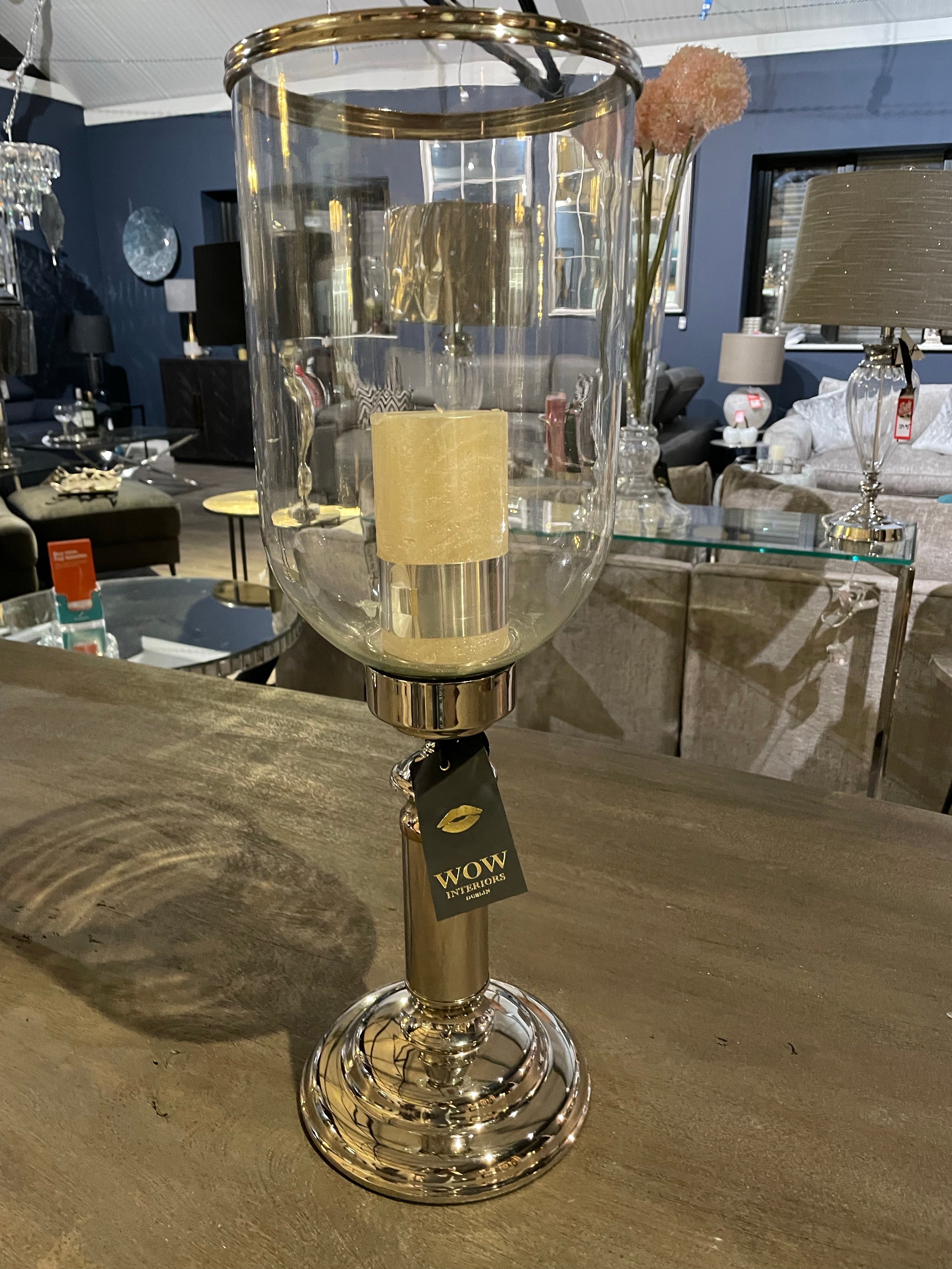 Rushford Hurricane Candle holders Glass and Nickel 56cm  almost  half price