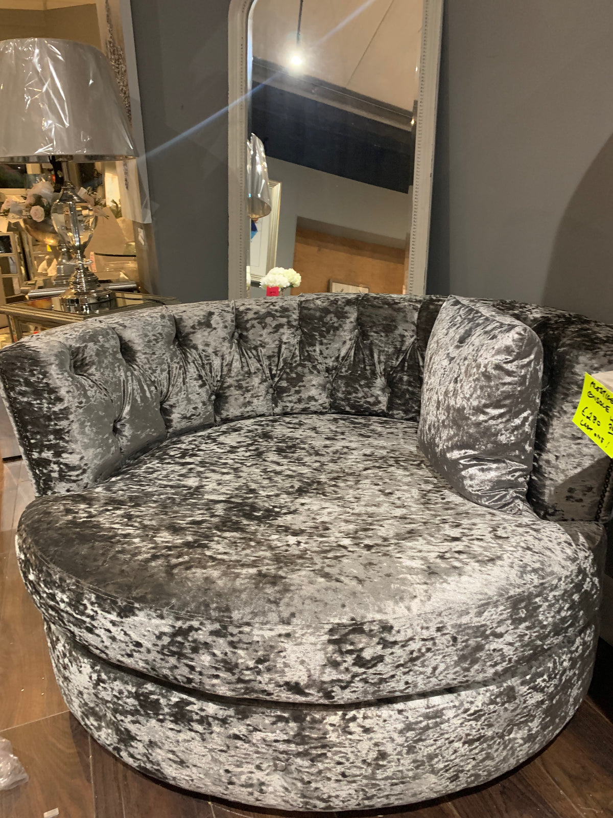Swivel velvet armchair  less than half HALF PRICE . View or pick up Instore