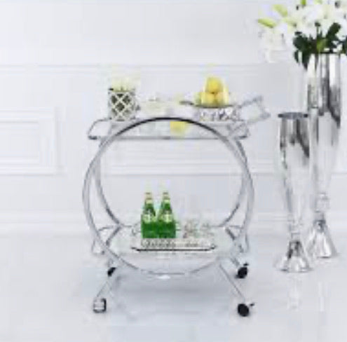 Harriet chrome  and mirrored Stylish Drinks Trolley Lge  click n collect