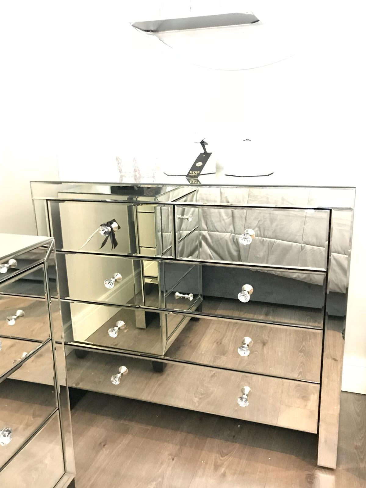 Rachel Hollywood Venetian  mirrored chest of  5 drawers ex display Sold as seen Instore purchase  oonly