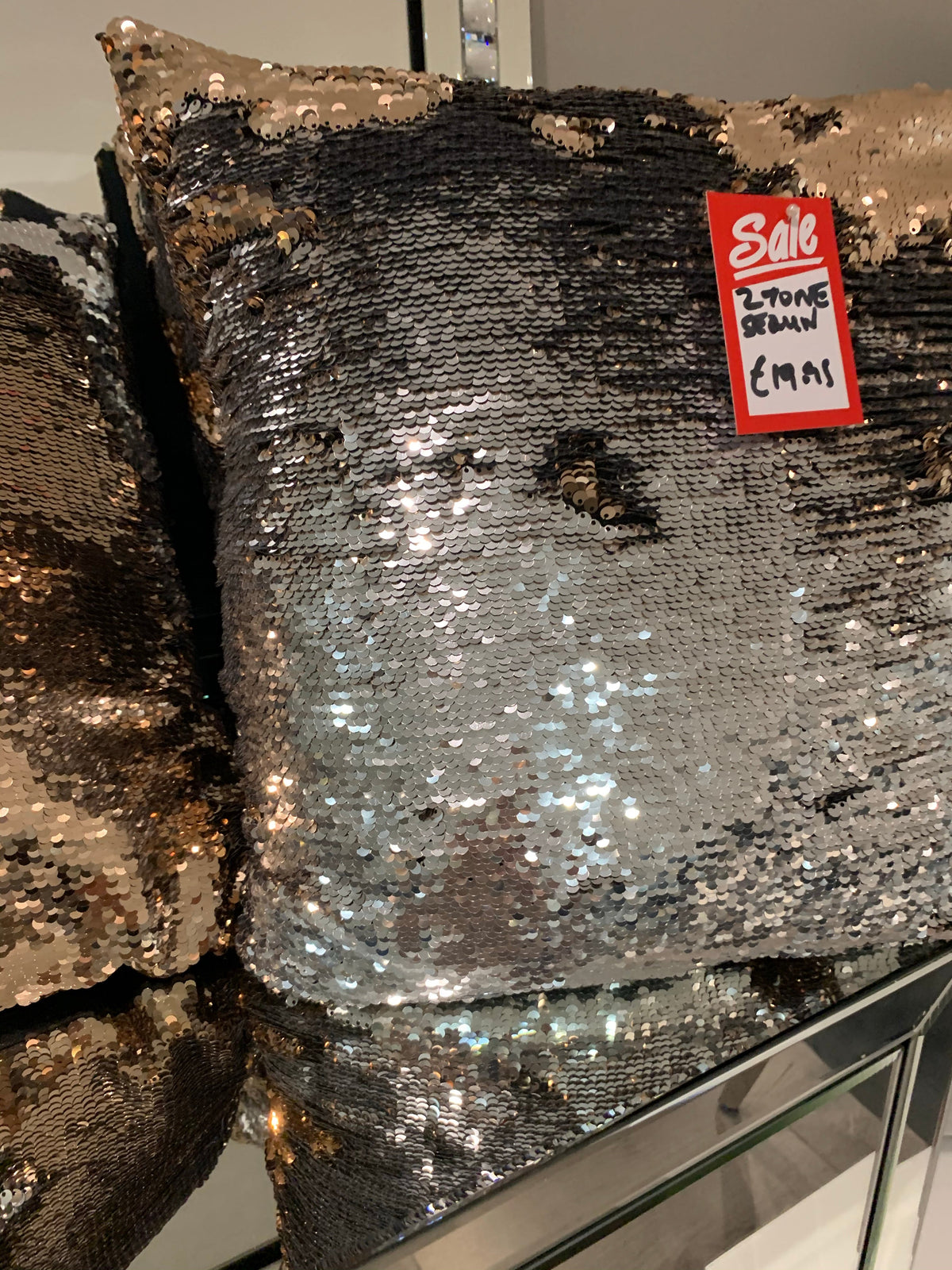 Bronze/silver Two Tone Sequin Siren Cushion reduced to clear HALF PRICE ! Click N Collect