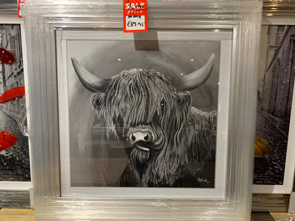 Large framed picture . Highland Cow  75 cm reduced to clear  HALF PRICE for collection