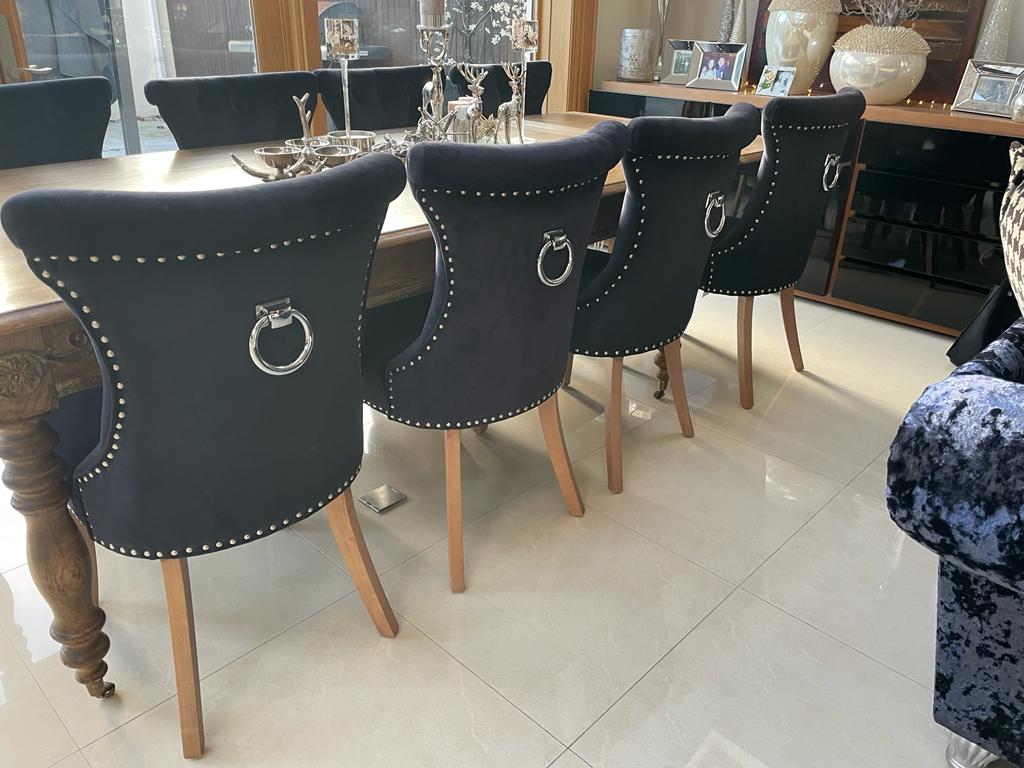 Rocha dining chair hotel quality charcoal linen with knocker   CLEARANCE at outlet store set of 6 for €1080