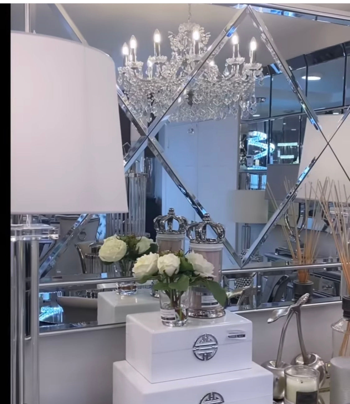 Beaumont Mirror Stunning with cross cut glass sections unwrapped . View and pay Instore only