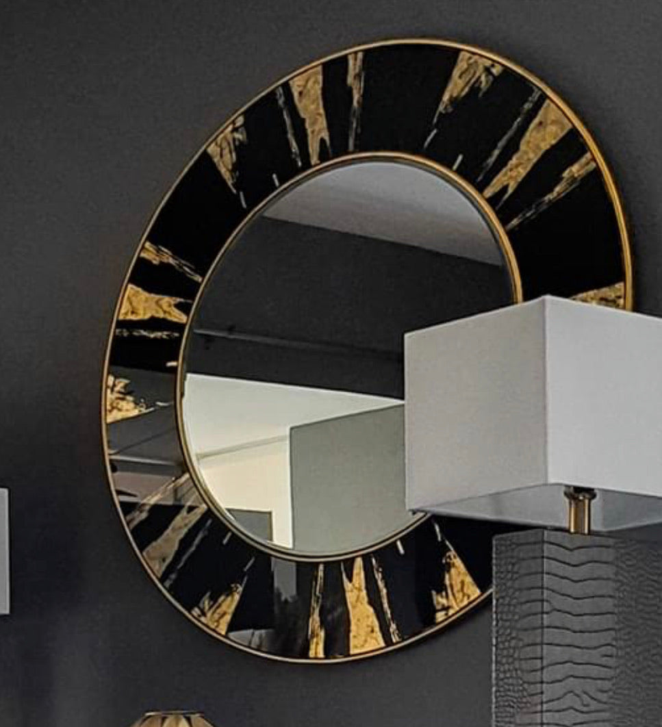 Venice Black and Gold Round Mirror