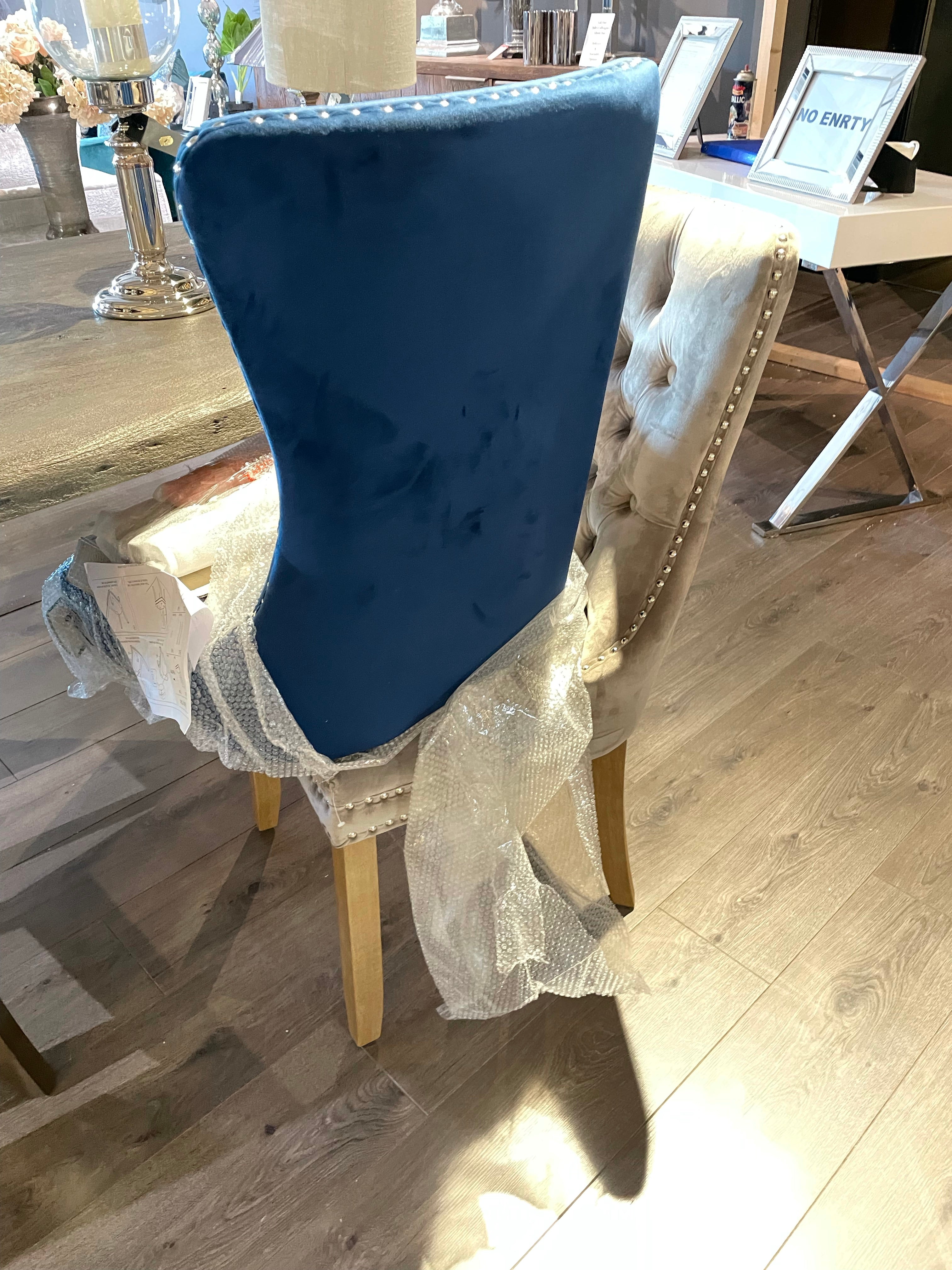 8 x Kayla velvet grey dining chairs Instore.