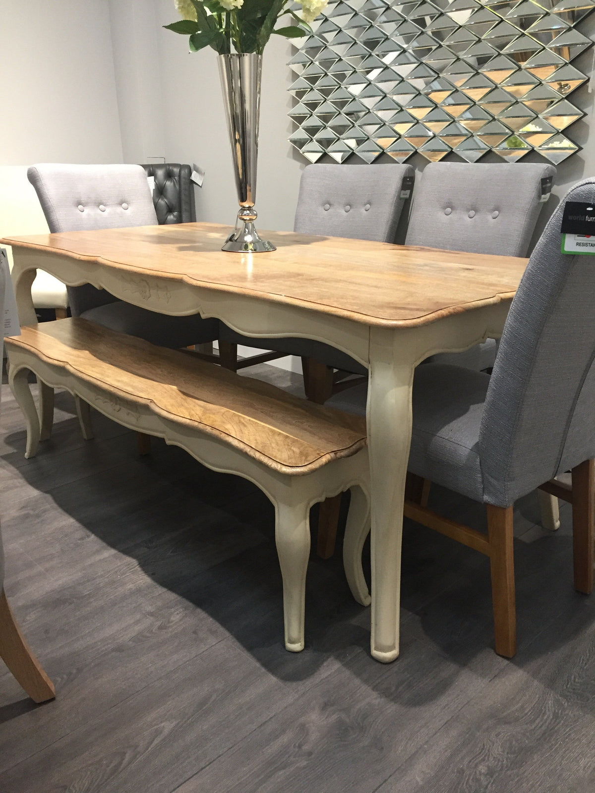Solid oak dining table . Instore purchase only as ex display