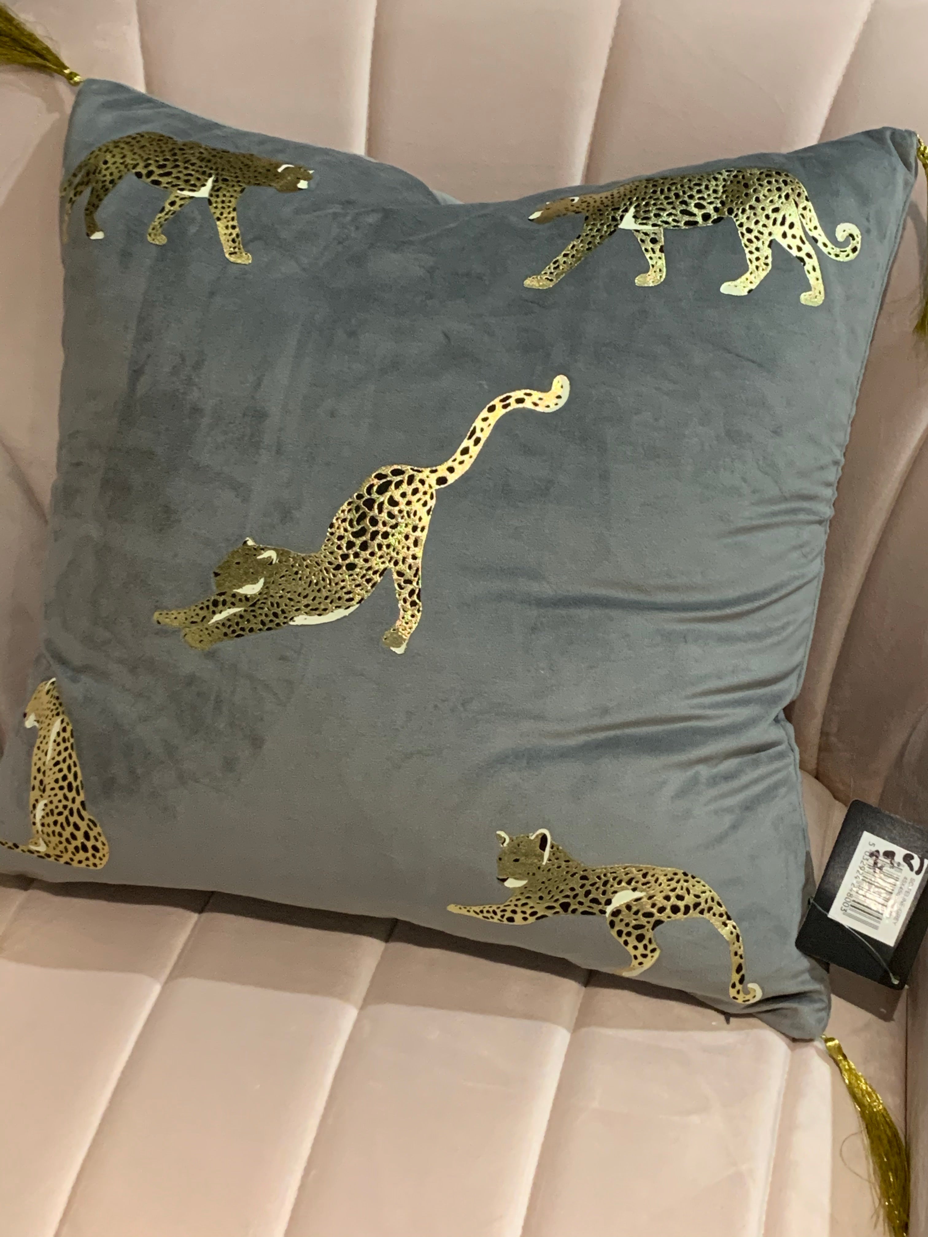 Malini Leopard cushions in grey/ gold new for 2021