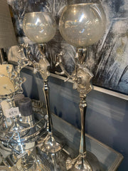Set of 2  silver and sky tall stag tea light holder