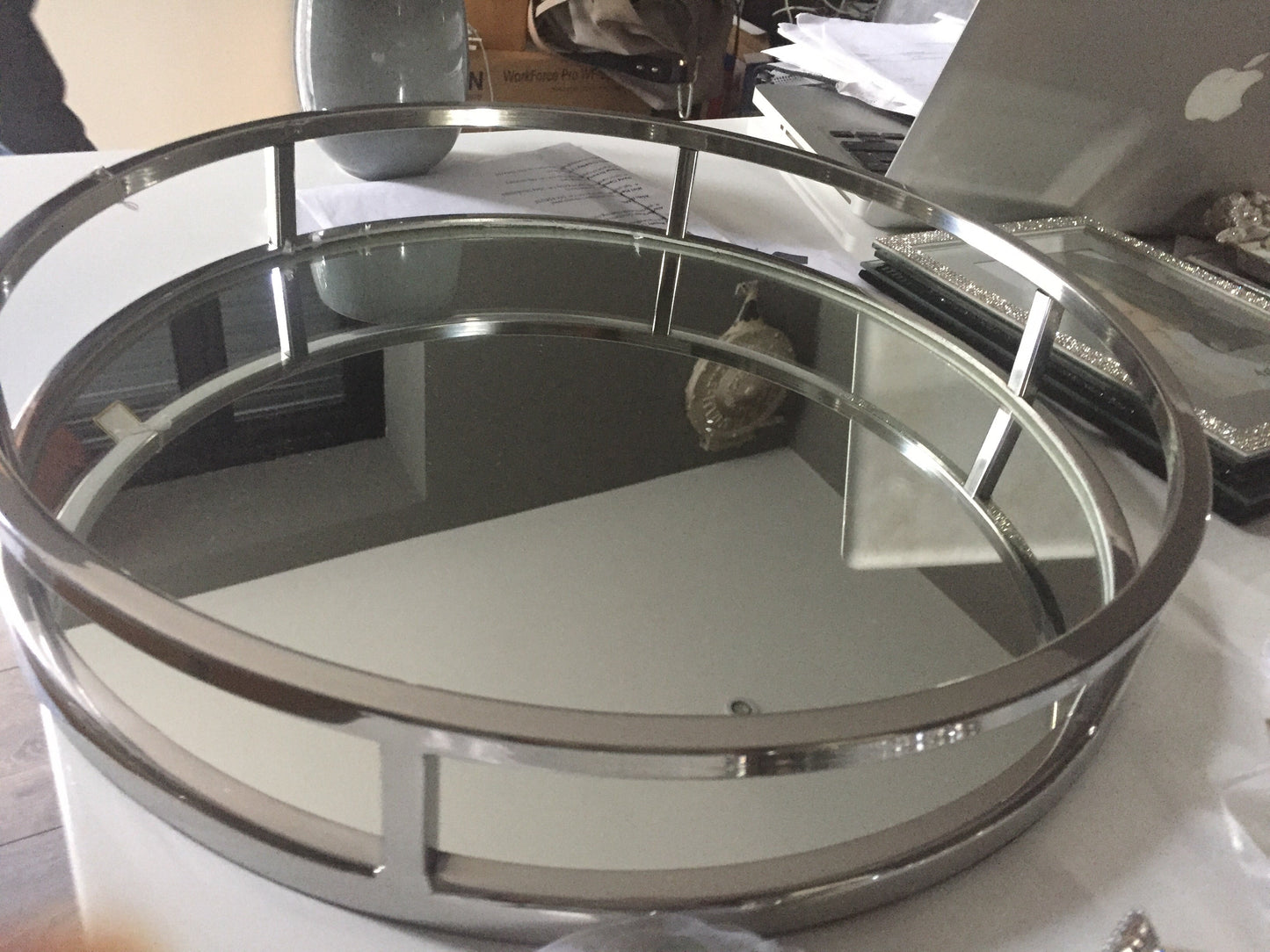 Round Nickel Mirror Tray 30cm click n collect