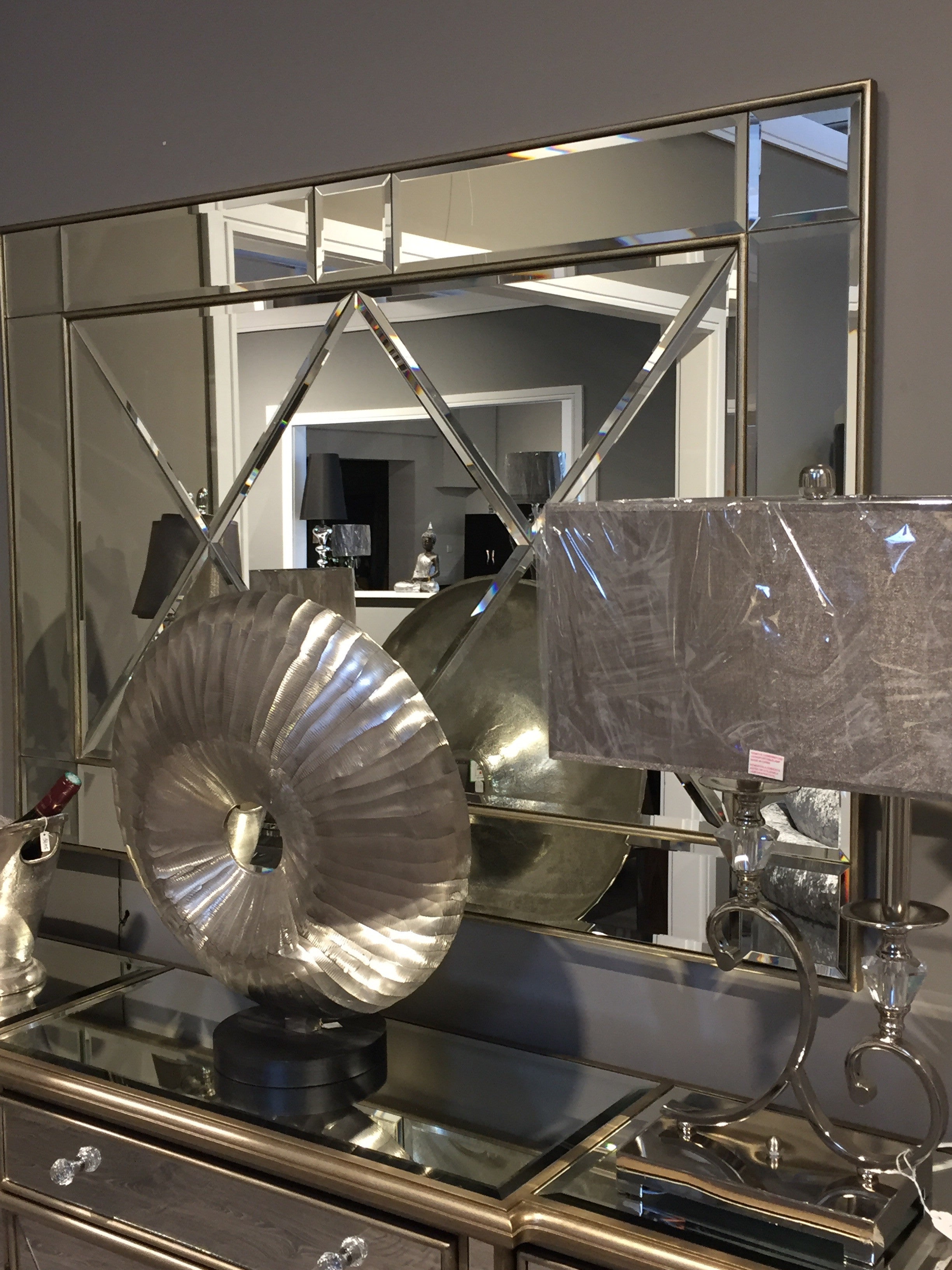 Beaumont Mirror Stunning with cross cut glass sections unwrapped . View and pay Instore only