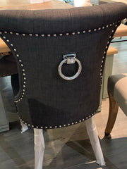 6 x Rocha dining chair hotel quality charcoal Linen  with knocker back CLEARANCE pay Instore only