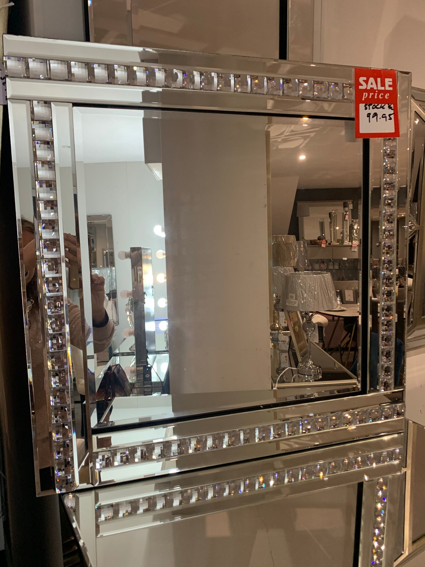 Crystal  bar  SILVER mirror in CLEAR GLASS Clearance offer 60x60cm Click N Collect